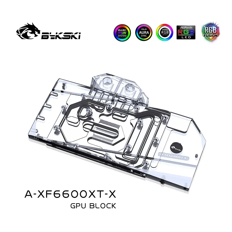 Bykski GPU Water Cooling Block for XFX Radeon RX 6600XT Speedster Merc 308/V2 OC,VGA Copper Cooling Radiator,5V/12V A-XF6600XT-X