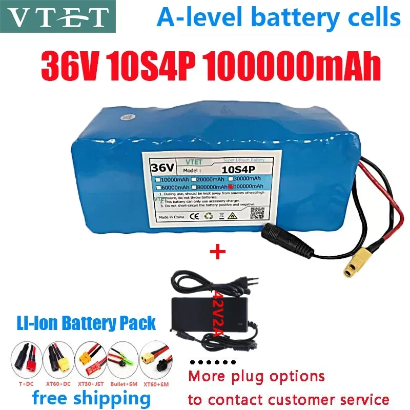 

New 2024 36V 10S4P 100Ah High Capacity Battery Pack 1000W High Power Battery Ebike High Quality Batteries BMS+42V2A Charger DIY