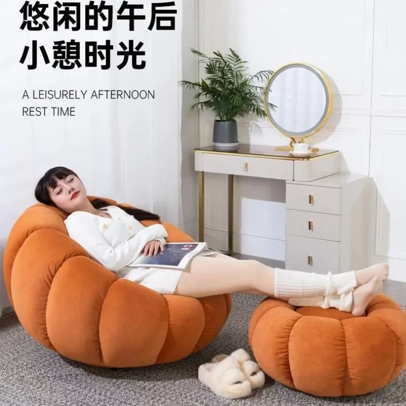 Lazy Sofas Single Pumpkin Shape Sofa Chair Lamb Fleece Sofa Balcony Swivel Lounge Chair Can Lie and Sleep Living Room Sofa Bed