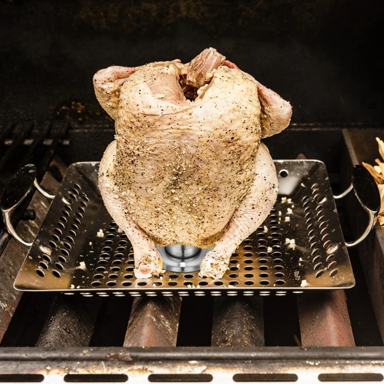

Beer Chicken Roaster Rack Can Holder Stand Silver Stainless Steel Tool for Oven