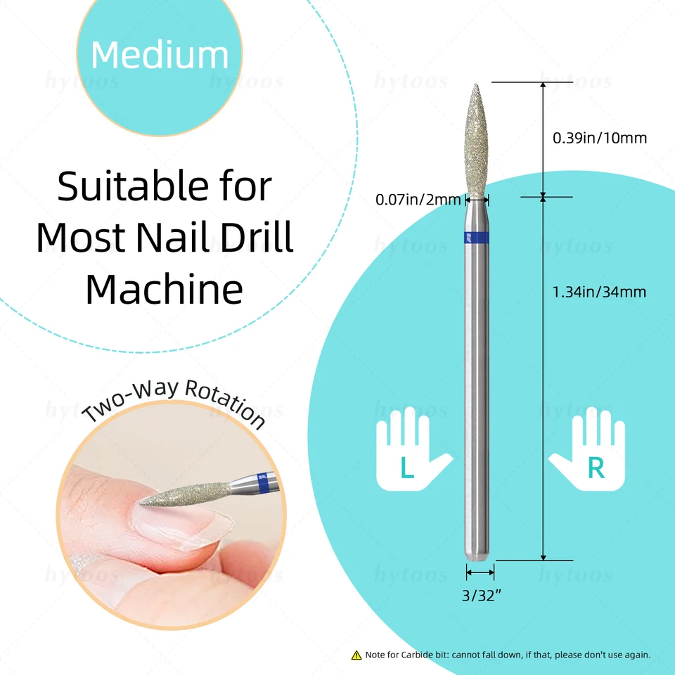 Fresa de uñas HYTOOS llama diamante, 3/32'', cortador ruso de cutículas, removedor de piel muerta, herramienta de seguridad 5