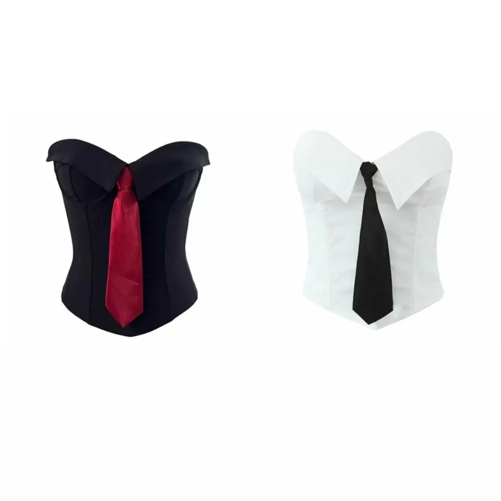 Fashion Necktie Strapless Sliming Vest Slim Fit Tank Women Corset Streetwear Sleeveless Crop Tube Tops Ladies