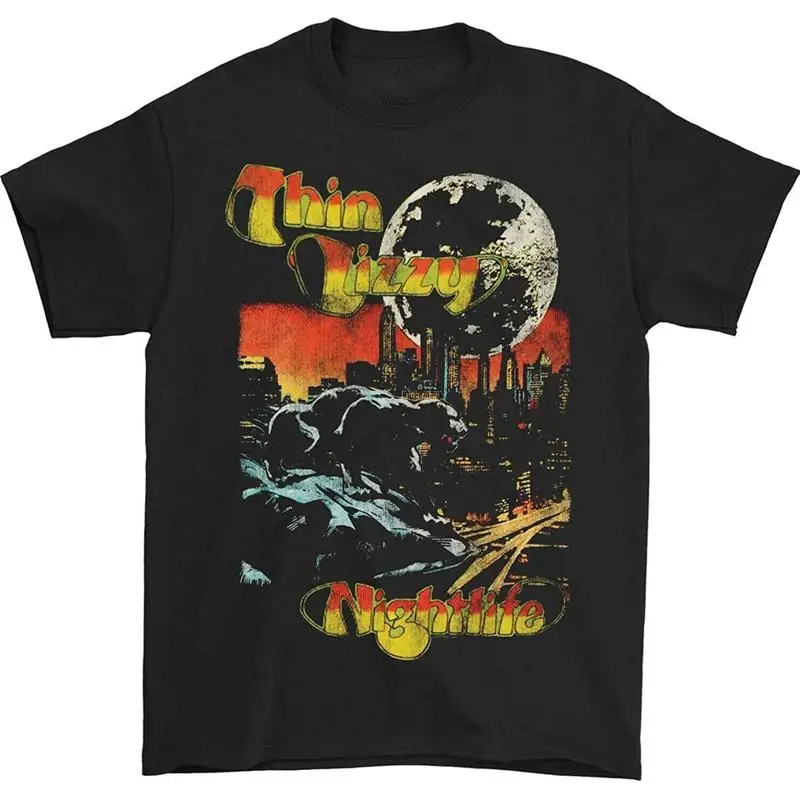 Camiseta vintage Thin Lizzy Nightlife de algodón pesado, color negro, todas las tallas