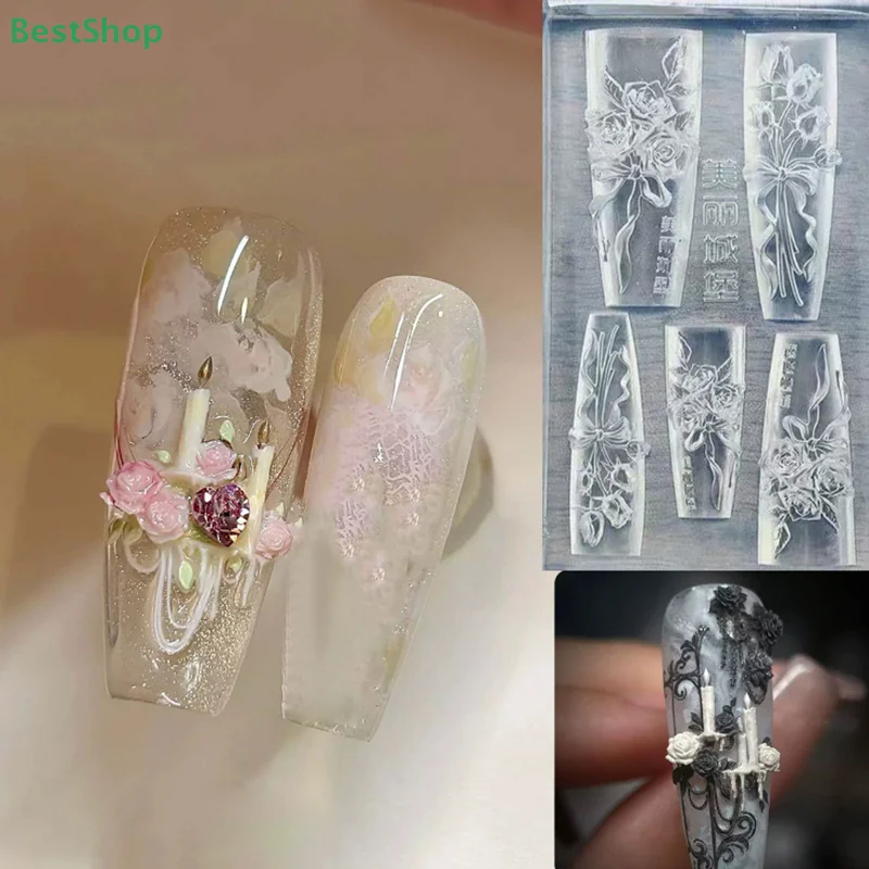 ♥♥3D Ribbon Rose High-Transparency Silicone Nail Art Mold DIY Manicure Decor