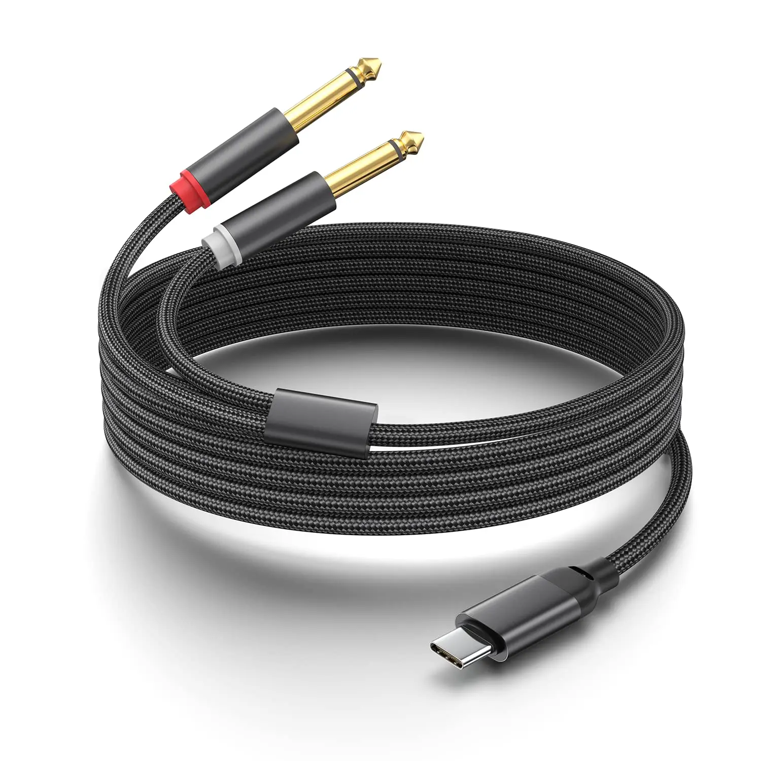 USB Type C to Dual 6.35/6.5mm Mono/Stereo Jack Audio Extension Y Splitter Cable for Smartphone,Tablet,Laptop,Amplifier,Speaker