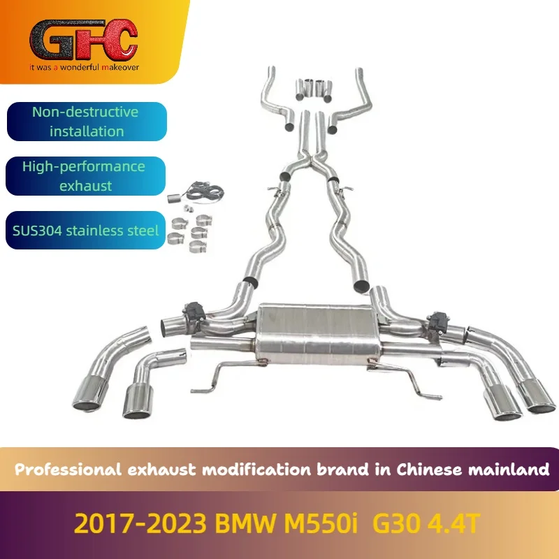 

Высокопроизводительная выхлопная система GFC с регулируемыми клапанами, глушителем и насадками для BMW M550i G30 4.4T (2017-2023)