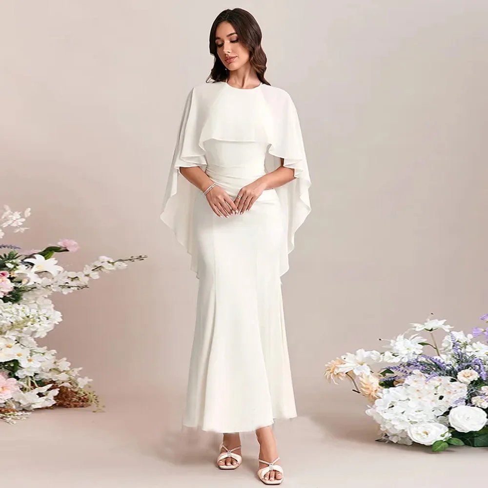 Ivory Scoop Wedding Dresses for Ladies Elegant Mermaid Bridal Gowns Exquisite Half Sleeve Vestidos De Novia 2026 LC0010