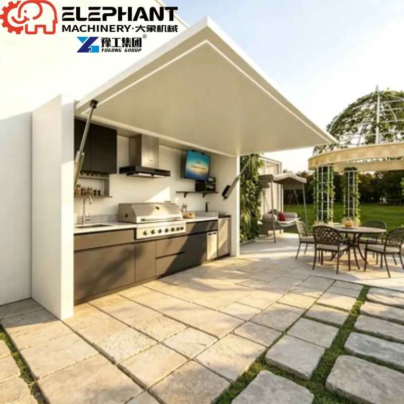 Outdoor Kitchen Cabinet Custom Modular Structure 304 Stainless Steel BBQ Grill Station Built-in Sink Remote Control System