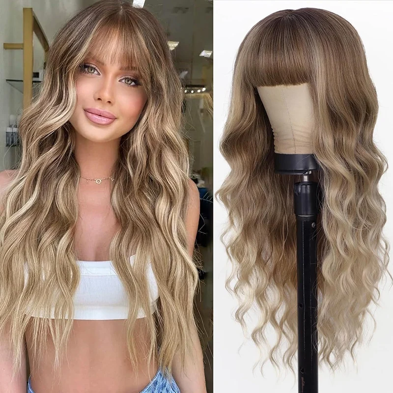 ボールウーマン グラデーション ビッグウェーブ ロングヘア ハイエンド パーティー イブニングドレス マッチ ストレートバングス ヘッドギア パーティーヘッドウェア ロングカールヘア