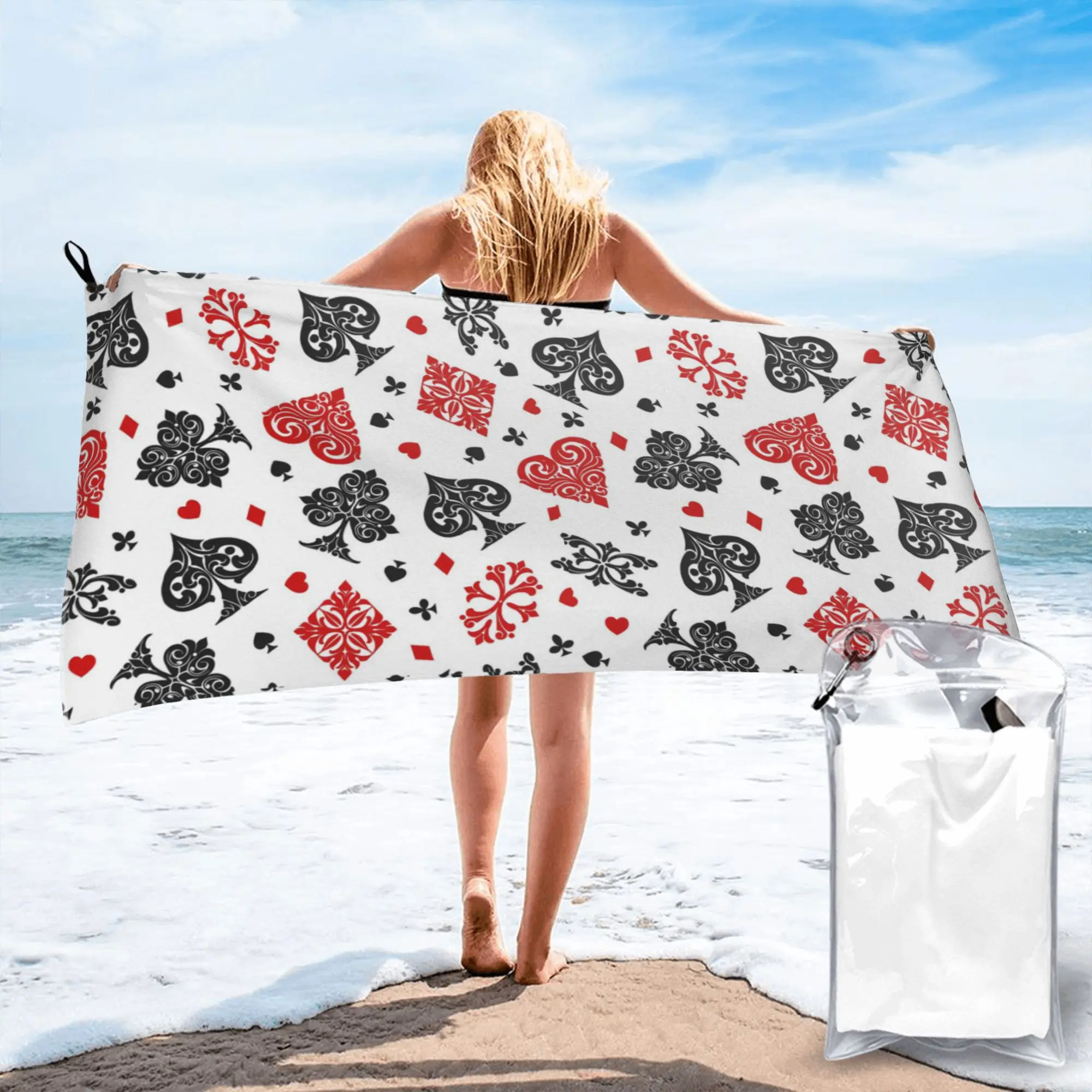 Playing Card Icons Beach Towel Soft Microfiber Quick Dry Absorbent Quick Towels For Yoga