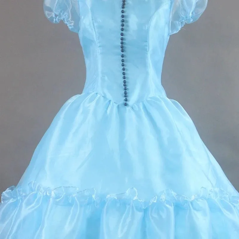 Sky Blue Lace Cosplay Dress Alice Costume Carnival Halloween Mad Hatter Queen Cosplay Party Gown