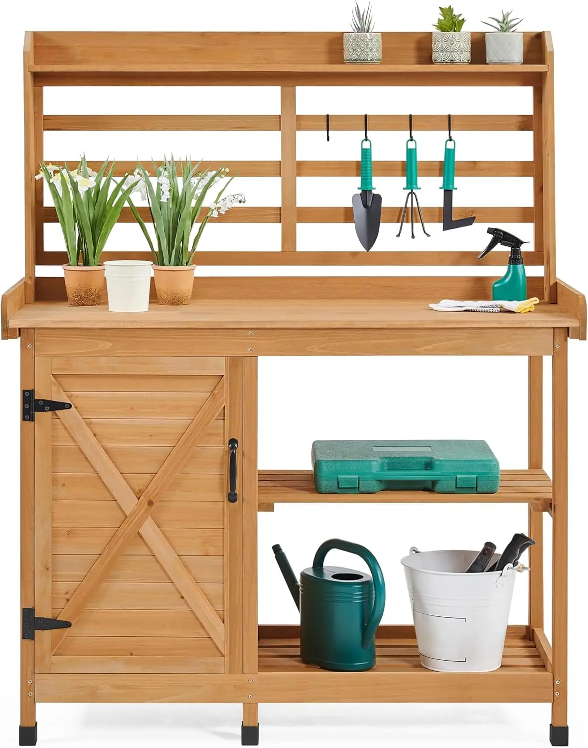 

Outdoor Potting Bench, Large Horticulture Work Table Workstation with Storage Cabinet Shelf & Planting Working Console for Patio