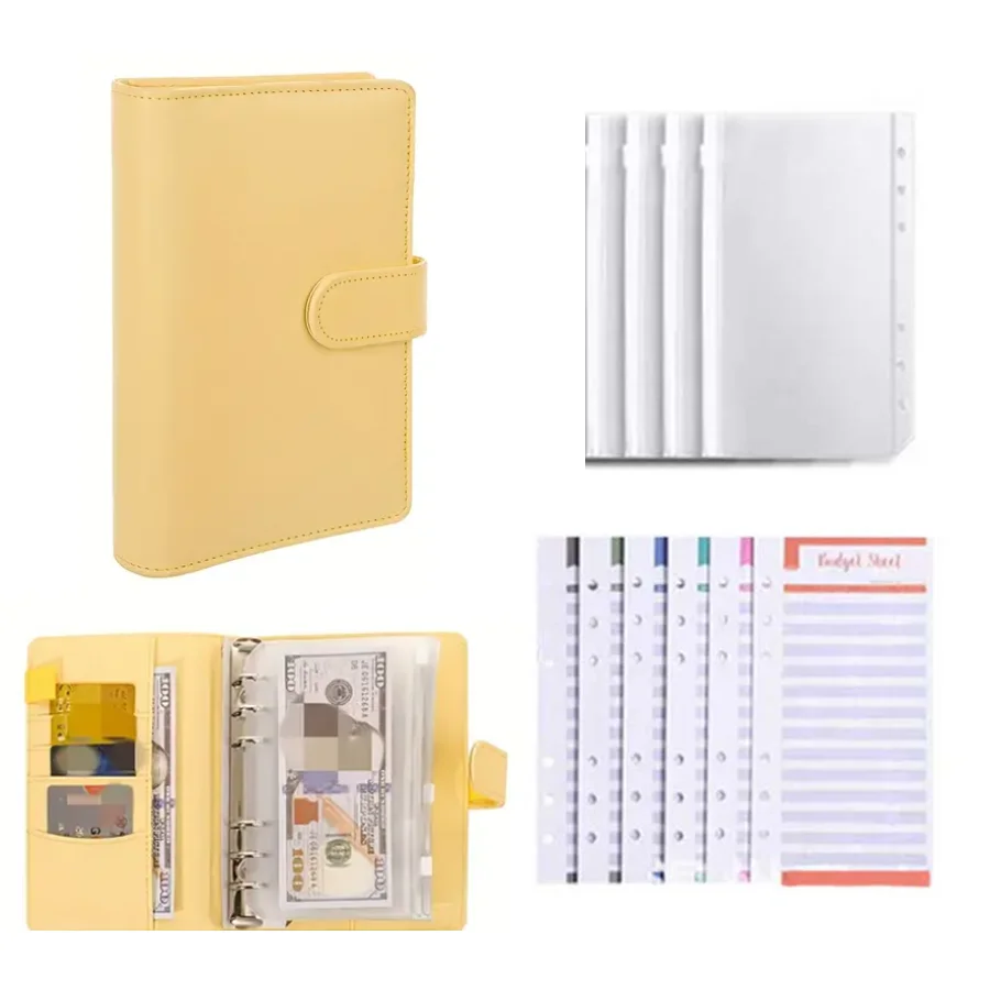 PU-Leder-Budgetordner mit Geldumschlägen, Taschen, Reißverschluss, kleiner französischer Budgetbeutel-Ordner zum Geldsparen, A6-Planer-Organizer – Detail 7