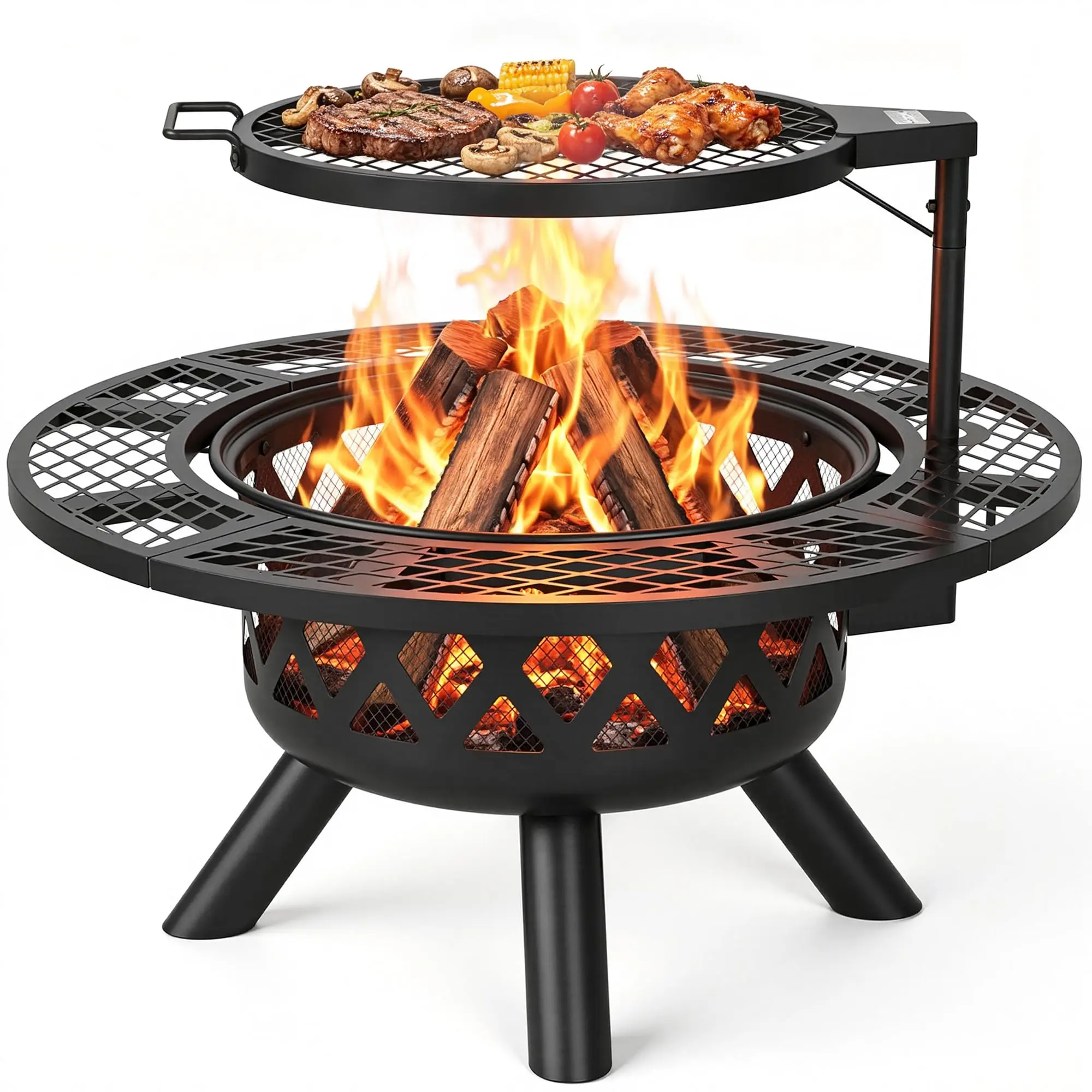 Outdoor Fire Pits for Outside Wood Burning Fire Pit with Cooking Grill