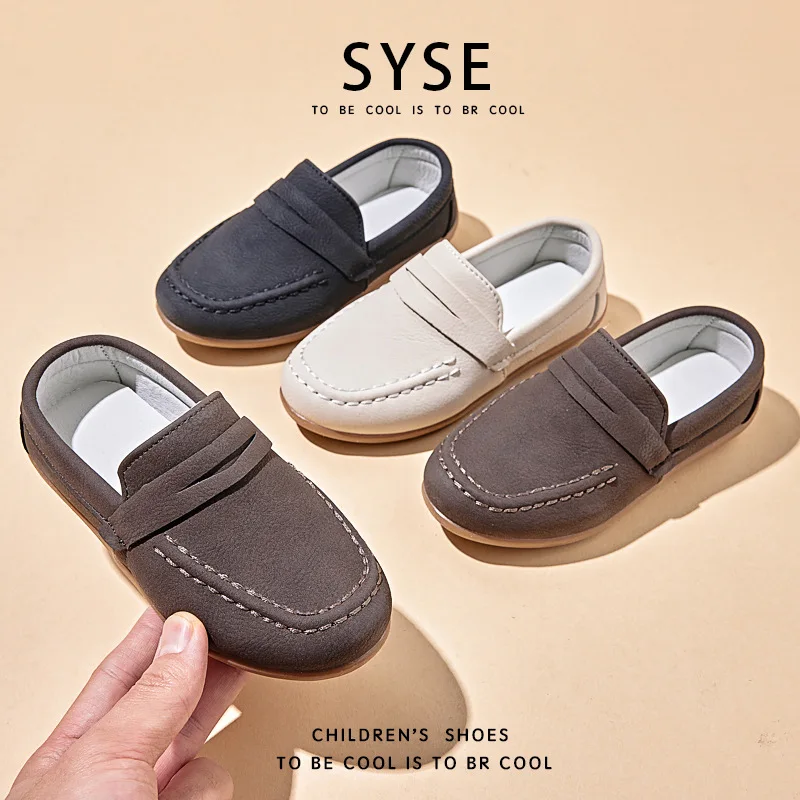 

Новинка осени 202, детская кожаная обувь, простые универсальные лоферы для девочек, обувь в стиле ретро для мальчиков, удобная нескользящая детская повседневная обувь