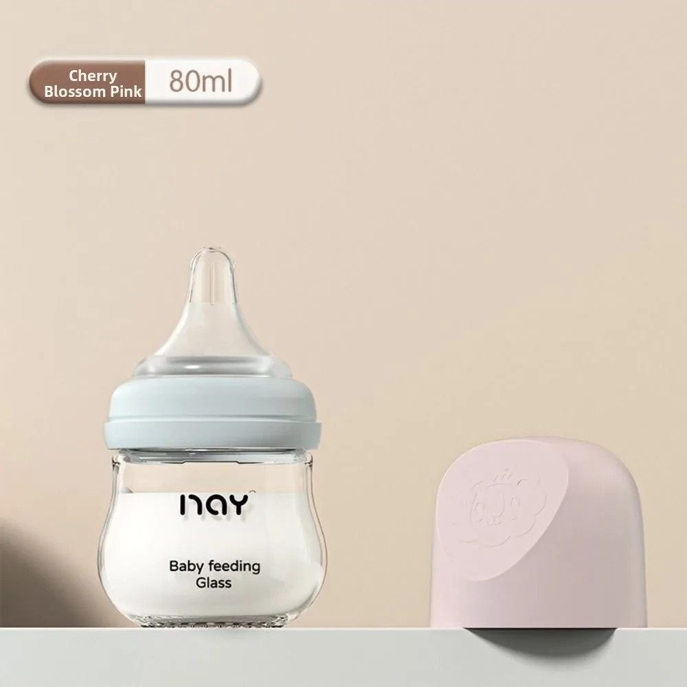 Cute Glass Baby Bottle Anti Choking 80/160ML Newborn Feeding Bottle Anti-flatulence Food Grade Wide-Caliber Milk Bottle Toddler