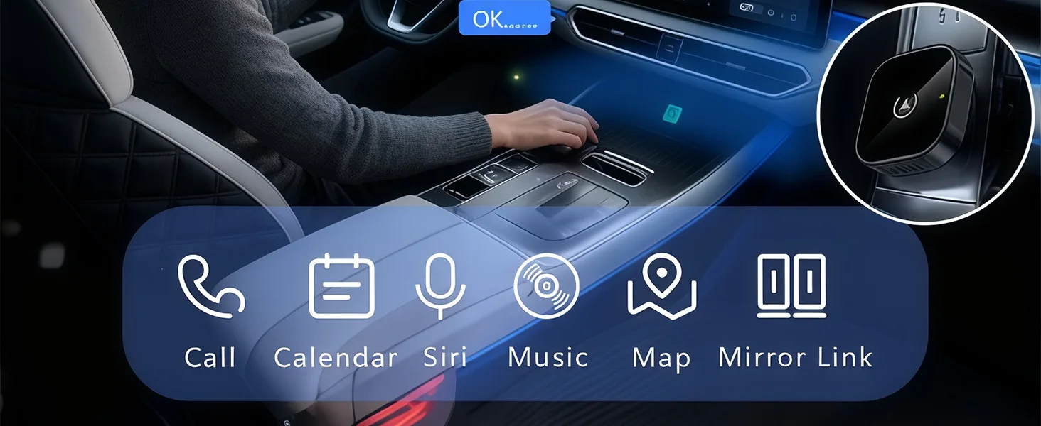 2-in-1 Kabelloser CarPlay & Android Auto Adapter, Plug & Play CarPlay Dongle Verwandelt Kabelgebunden in Kabellos, Schnelle Automatische Verbindung – Detail 2