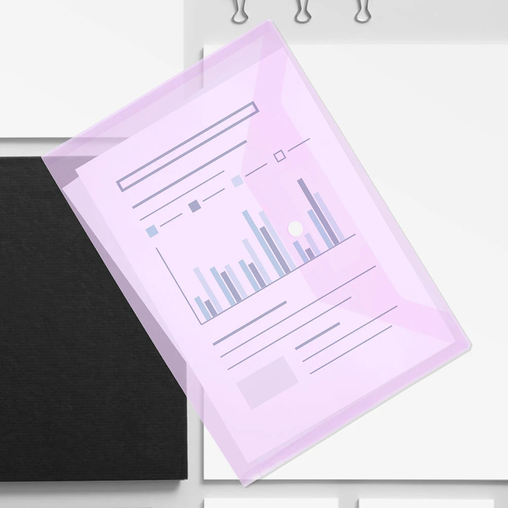 

8pcs A4 File Folders Snap Button Document Bags Colored Envelopes PP Material Transparent Pockets Waterproof Storage Solution