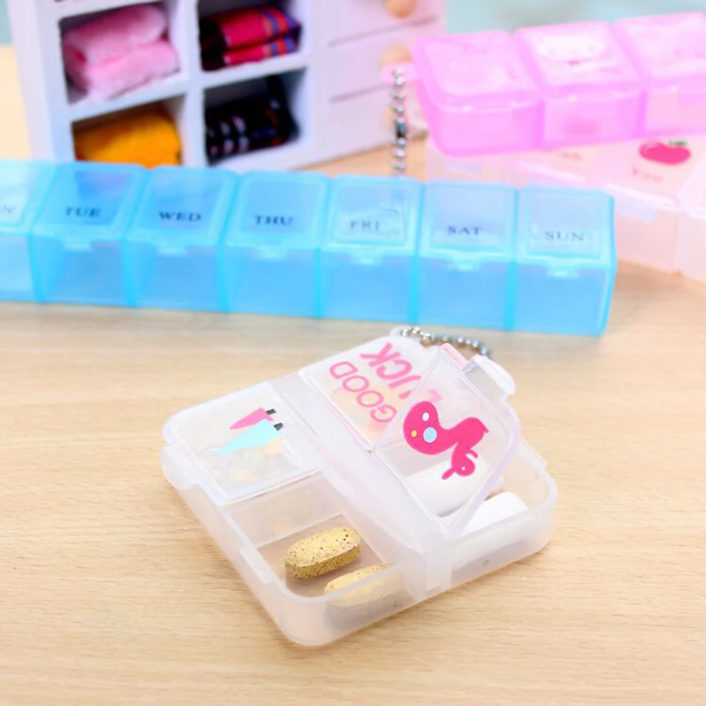 

2pcs Weekly Pill Organizer 7 Compartment Medicine Case Portable Loop Travel Dispenser Vitamins Tablets Earrings Storage Home