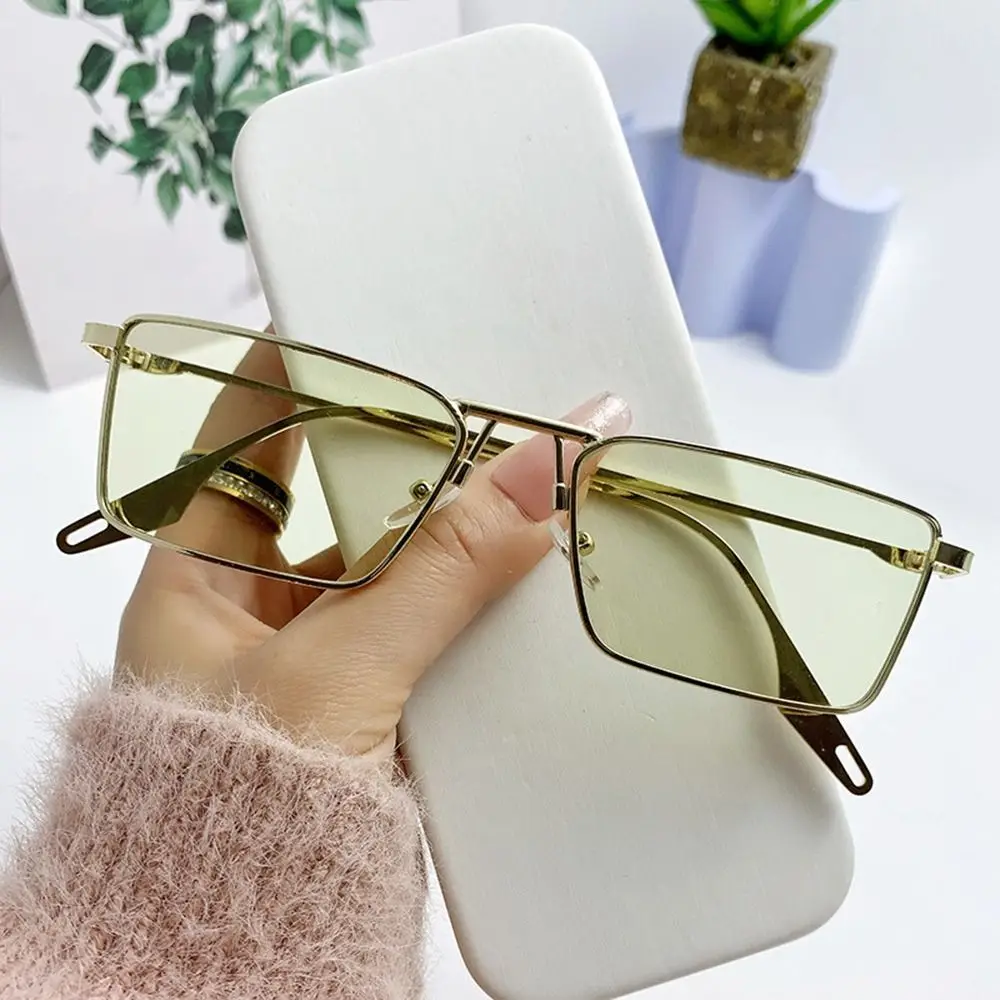 Narrow Rectangular Sunglasses Fashion UV Protection Metal Frame Shades Korean Unisex Small Frame Sun Glasses for Women & Men