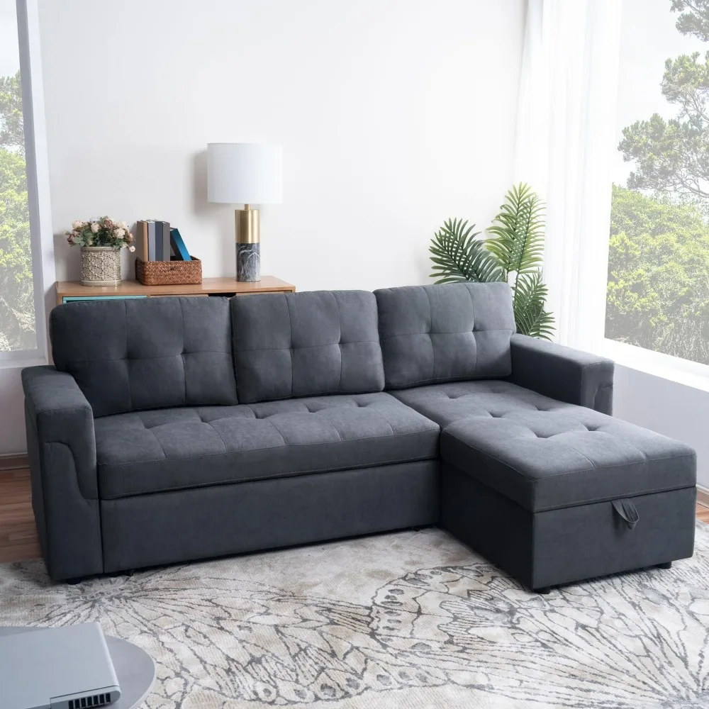 Naomi Home Divano letto componibile reversibile con contenitore in velluto/grigio scuro