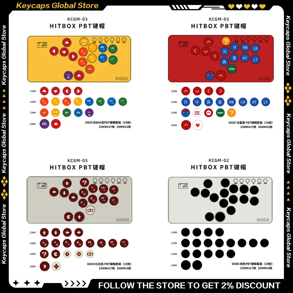 DOIO HITBOX Keycap 19 Keys 23/26MM Pbt Sublimation Multicolor Keycaps for DOIO Hitbox H03 H04 H05 H06 H06m/pro H07A/B/C H08B/C