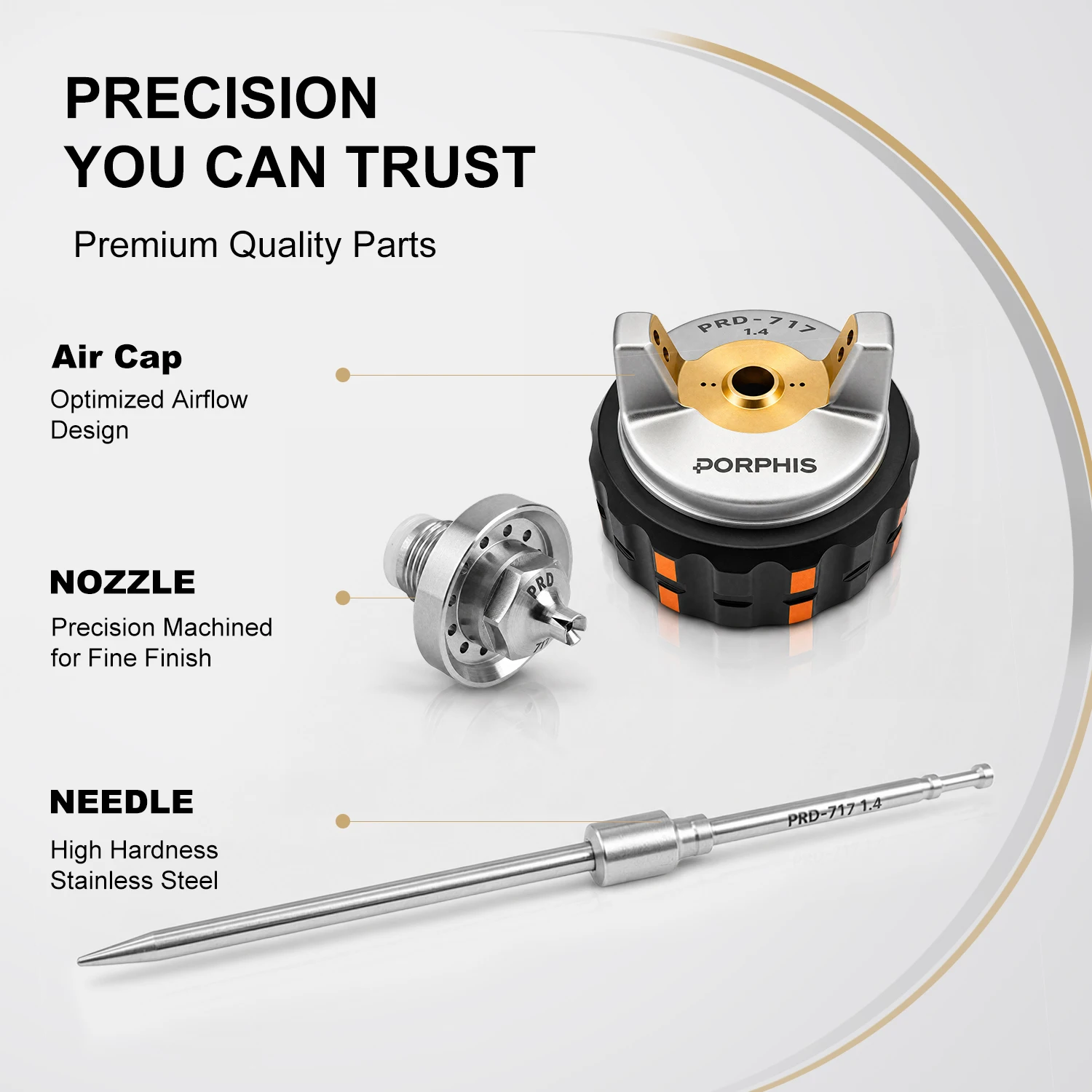 PORPHIS PRD-717 HVLP Gravity Spray Gun Kit Professional Air Sprayer 1.3mm with 1.4mm Needle Nozzle Cap for Auto Body Car Paint