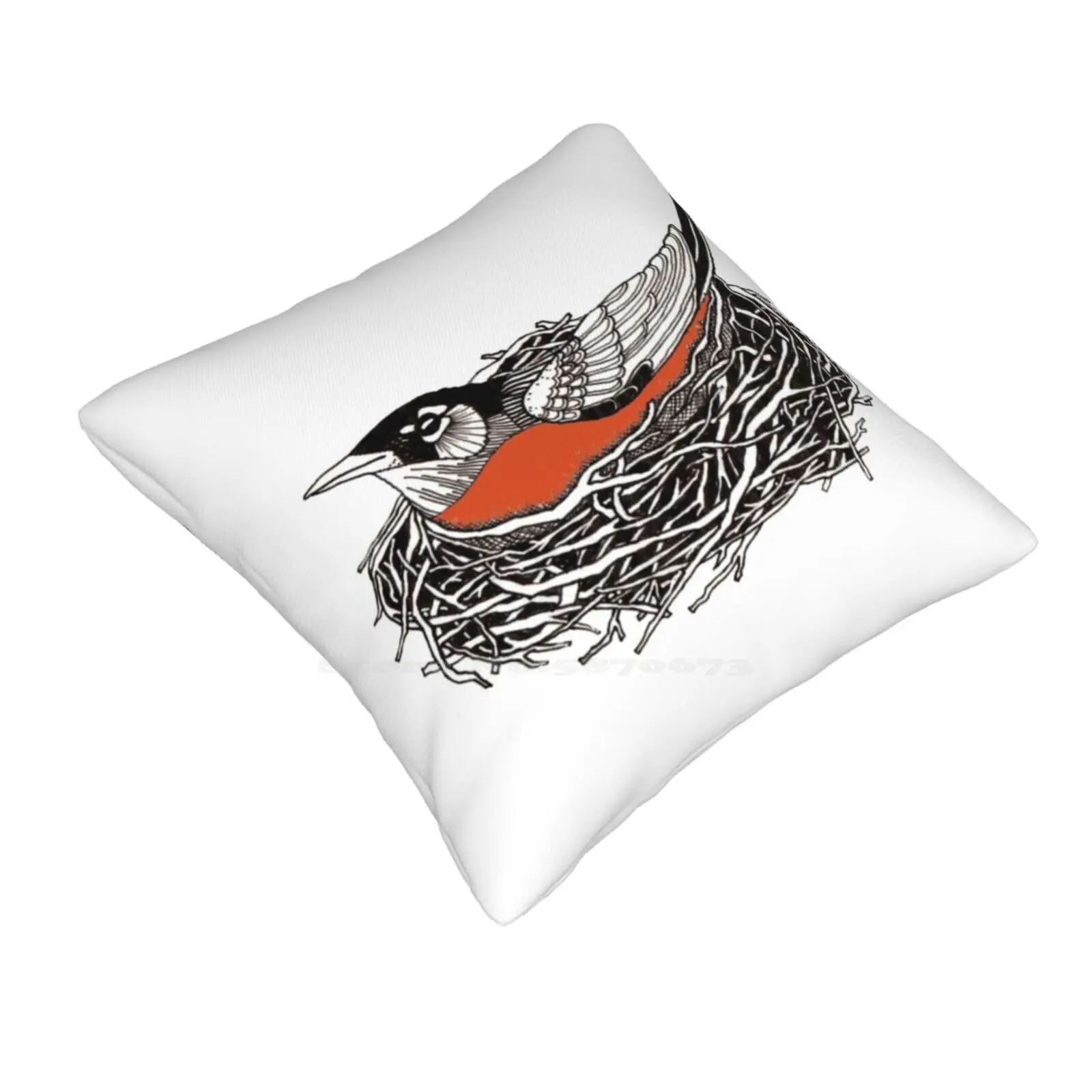 Robin Redbreast In Her Nest Illustration Home Sofa Car Cushion Cover Pillowcase Robin Feather Birds Nest