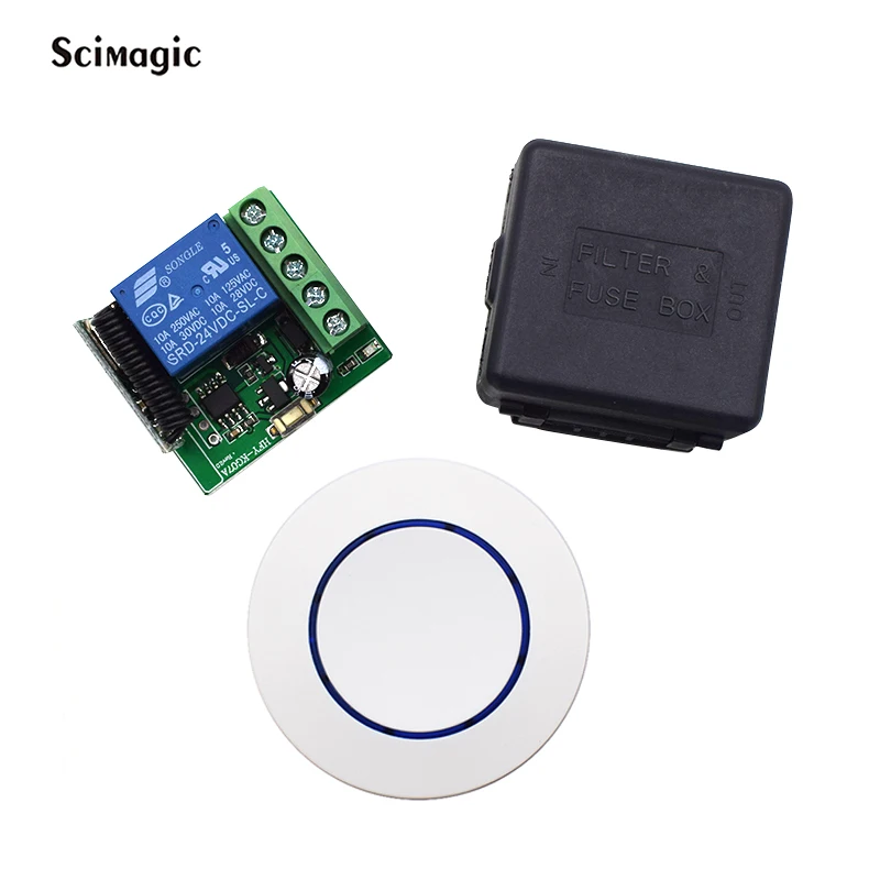 1 Button Round 3V 433Mhz Wireless Remote Control Switch DC12V 24V 1CH Controller Relay Receiver for Garage Gate Light ON OFF