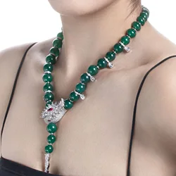 Vintage Black Green Agate Snake Shape Necklace Earrings Inlay Zircon High Quality Luxury Women Fashion Party Evening Jewelry