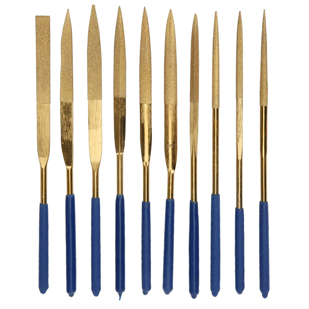 10Pcs Set 4x160mm Mini Titanium Plated Diamonds Needle File Kit for Steel Ceramics Glass Processing
