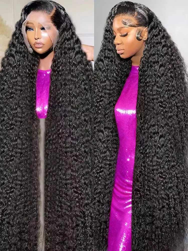 300% High Density Raw Hair Brazilian High Quality Bouncy Afro Kinky Curly Natural Human Hair Wigs For Women Wet and Wavy Water Wave Wigs 40 42 Inch Jerry Curly Wigs 13x6 HD Transparent Lace Frontal Human Hair Loose Deep Wave Frontal Wig