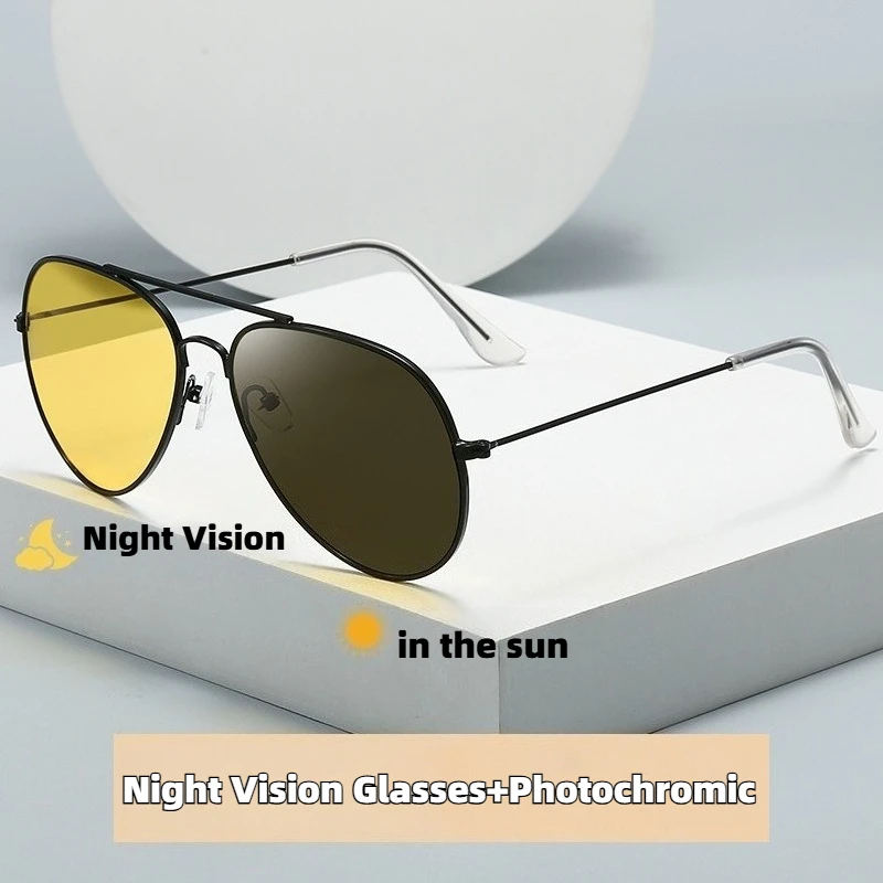 

Retro Metal-Frame Night Vision Photochromic Eyewear Outdoor UV-Protective Sunglasses Classic Driving Night Vision Glasses