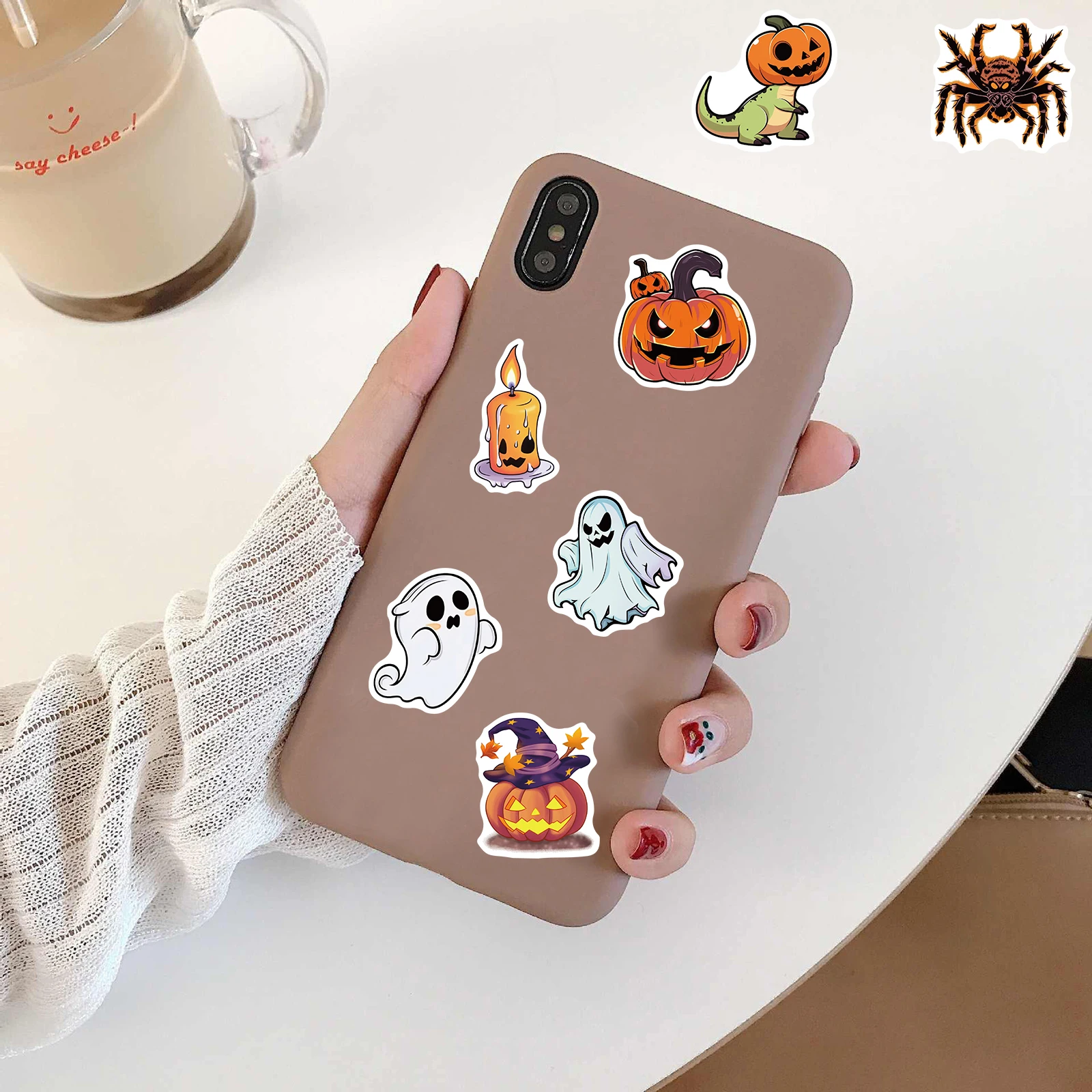 Pegatina Harajuku Kawaii de feliz Halloween, pegatina estética de cabeza de calabaza para ordenador portátil, estilo de dibujos animados para monopatín y equipaje, 50 piezas