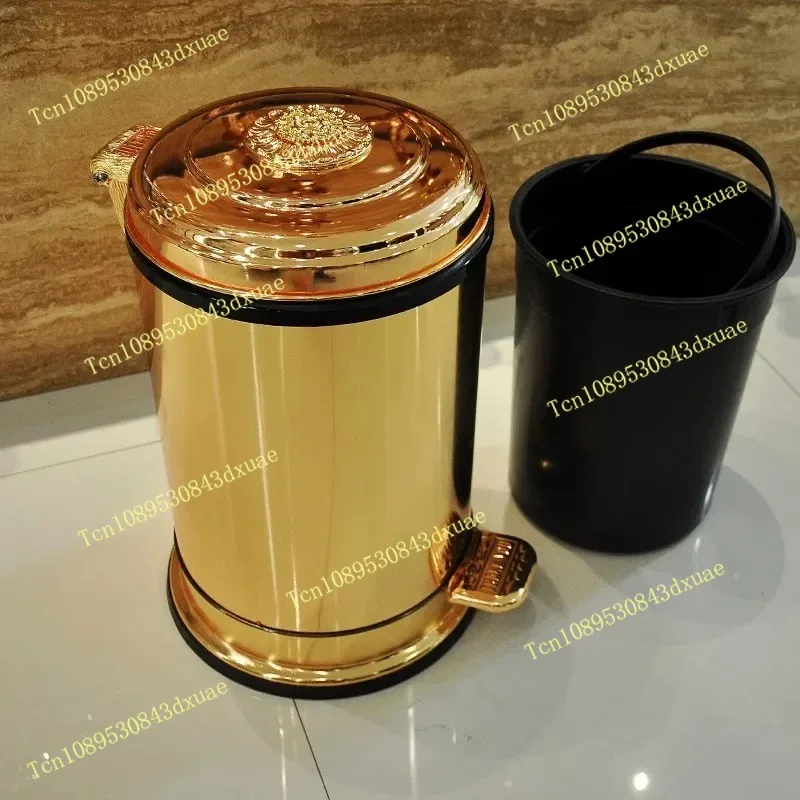 6L Stainless Steel Antique Trash Can Household Garbage Can with Lid Bronze Waste Bin for Home Office Kitchen Bathroom ZM222