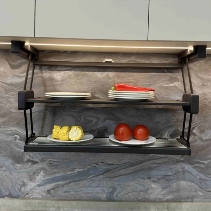 

Foldable Hanging Cabinet Storage Rack,Kitchen Double-layer Food Preparation Shelf,Cabinet Seasoning Storage Rack Rust-proof