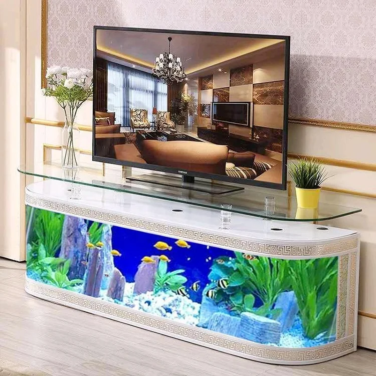 Luxury Glass Coffee Table TV Cabinet Fish Tank Stand Modern Household Furniture for Living Includes Aquarium Tea Table Lamp