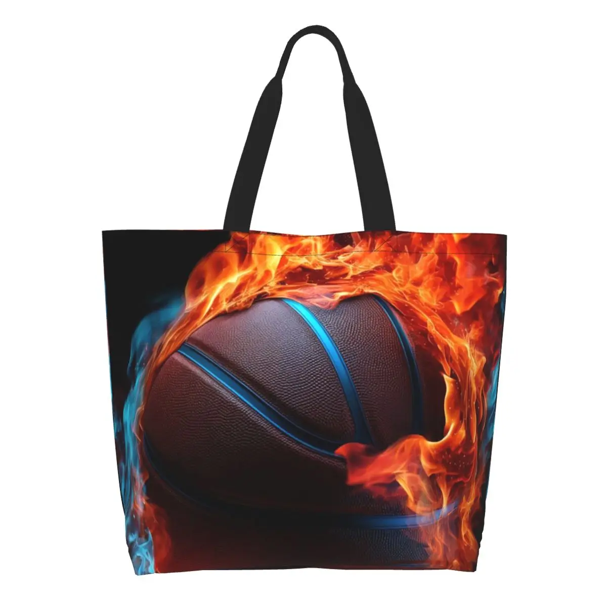 Basketball In The Bule And Red Fire Shopping Tote Bag Canvas Large Capacity Shoulder Bags Shopper Grocery Handbag for Women