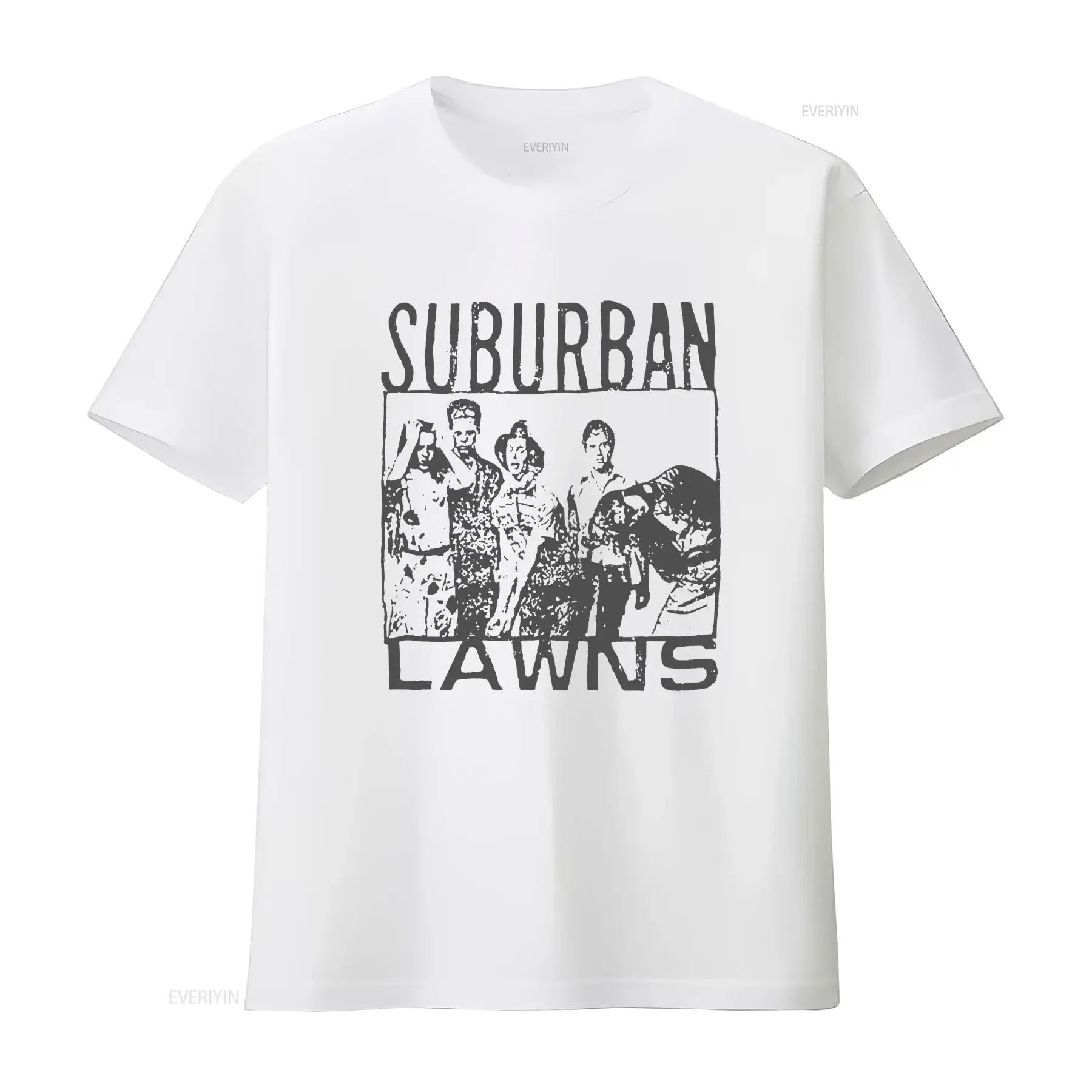 تي شيرت أبيض بتصميم عتيق للمروج الضواحية تي شيرت عتيق مغسول قليلاً ملابس غير رسمية للجنسين للارتداء اليومي أوم