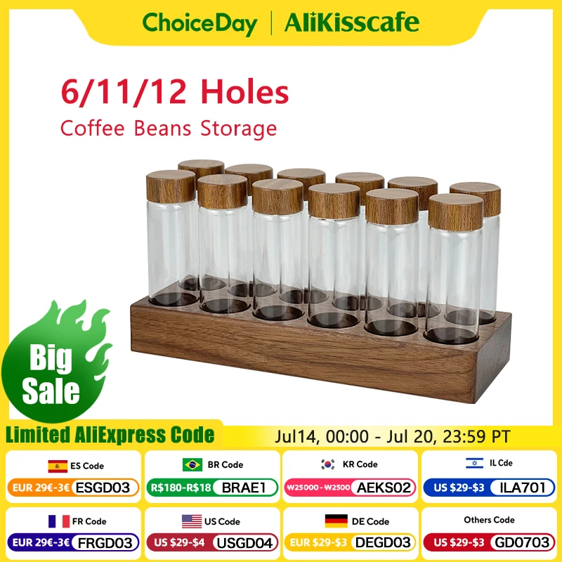 

Coffee Beans Storage Container Display Rack Walnut Tea Tube Bottle Glass Espresso Coffee Accessories Tool Barista Coffeware Sets
