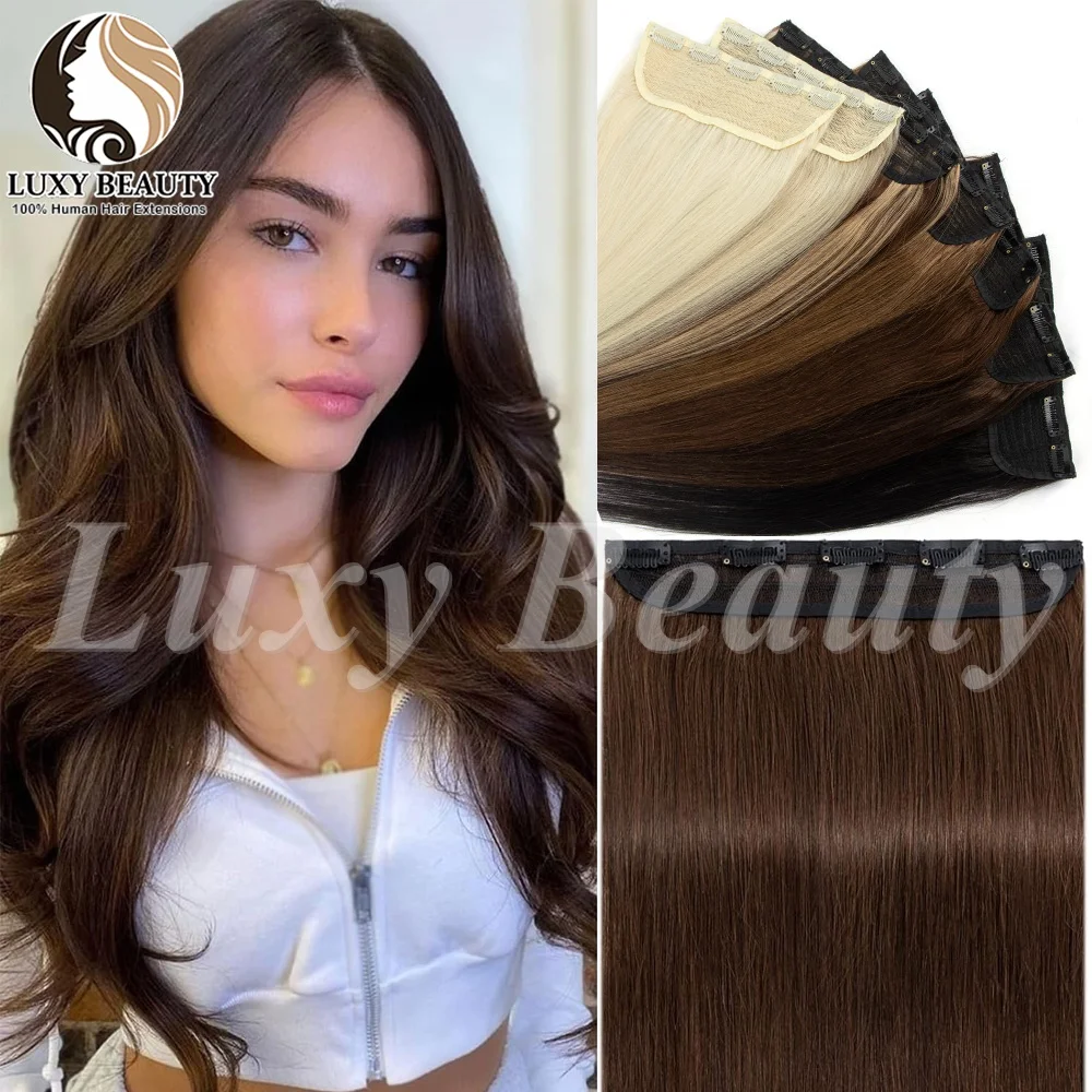 Straight Clip In One Piece Human Hair Extensions Human Hair Weft Natural Black Brown Blonde Clip In Human Hairpieces For Women