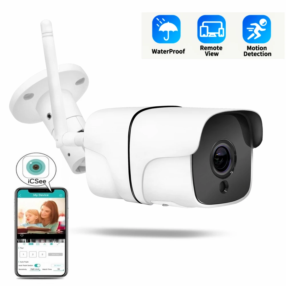 

1080P Surveillance Bullet Outdoor WIFI Camera Waterproof 3.6mm Lens Two Ways AUDIO ICsee Wireless Network Camera