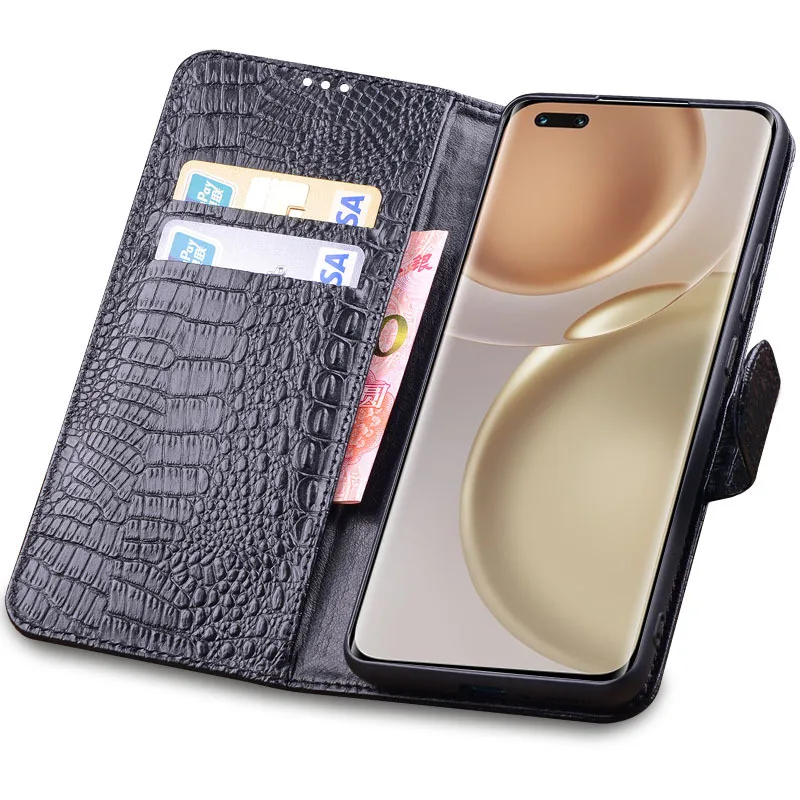 

Sales Luxury Lich Genuine Leather Flip Phone Case For Honor Magic 4 Magic4 Pro Real Cowhide Leather Shell Full Cover Pocket Bag