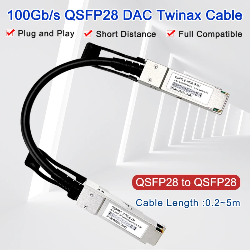 QSFP28 100Gb DAC Cable 0.3m,0.5m,1m,2m,3m,5M 100GBASE QSFP28 Twinax Cable Passive Direct Attach Copper For Cisco,Mikrotik,Huawei