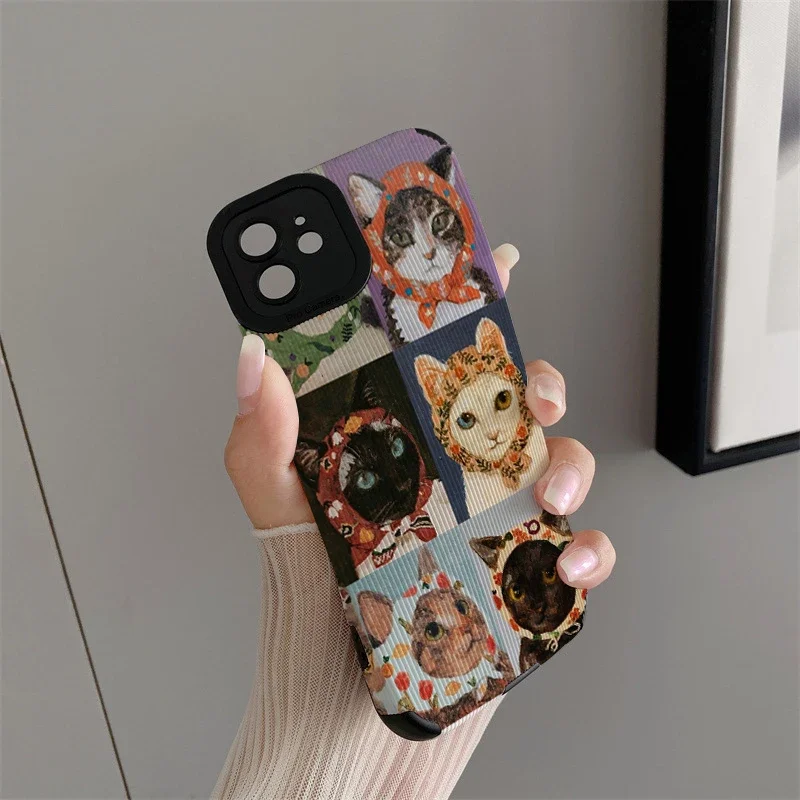 Cute Cat Art Illustration Phone Case for Iphone 11 Pro Max 12 13 Iphone 14 Pro Max Iphone 15 Pro Max Iphone 16 Pro Max Couque