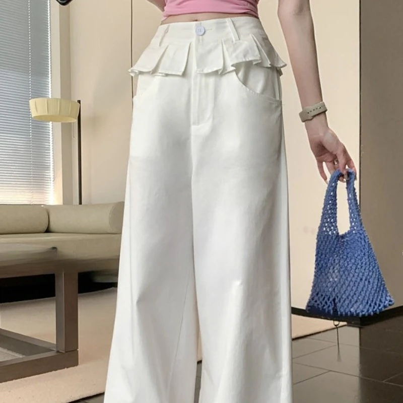 

American Spice Girl Bud Design Sense Skirt Pants 2025 Spring/Summer High Waist Loose Straight Women's Wide Leg Mopping Pants