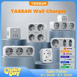 TESSAN EU Plug Power Strip with AC Outlets and USB Charging Ports Multiple Wall Socket Adapter for Home Office Enchufe Múltiple