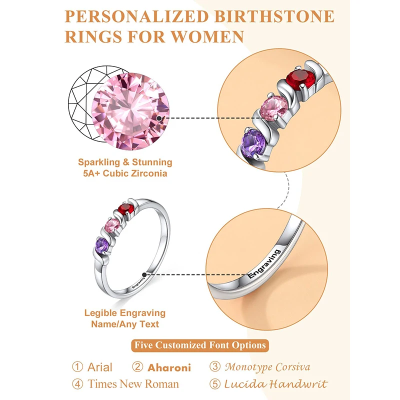 Персонализированное кольцо с именами и камнями 1-5 лет, серебряные кольца из белого золота 14 карат для женщин, кольцо-обещание, подарки на день рождения для мамы