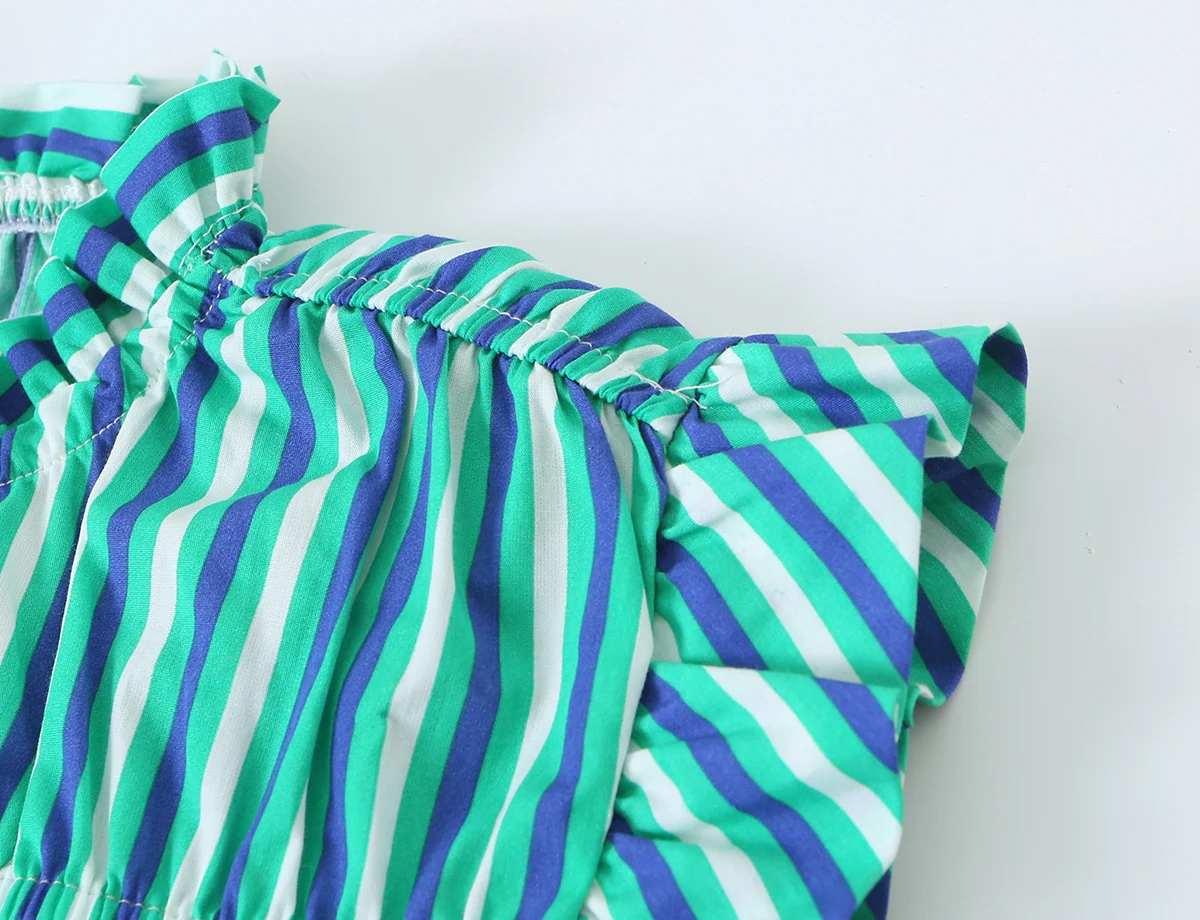 BSAY 2026 Neue Täglich Frische Damen Bluse mit Vertikalen Streifen, Stufenrüschen, Ärmellos, Stehkragen, Seitlicher Kordelzug, Lockerer Sommer-Oberteil – Detail 7