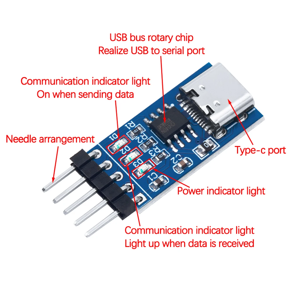 EGBO Type-C USB إلى منفذ تسلسلي TTL ، وحدة CH340N ، CH340 ، DC ، خط تنزيل الفرش ، ترقية MCU ، 5V ، V ، 1-10